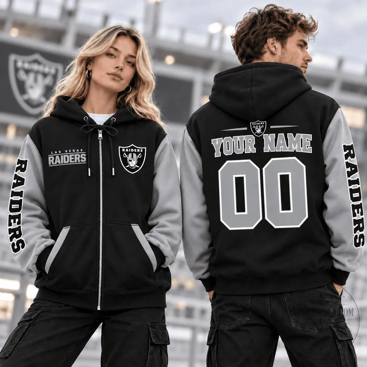 Las Vegas Raiders Personalized Varsity Full-Zip Hoodie