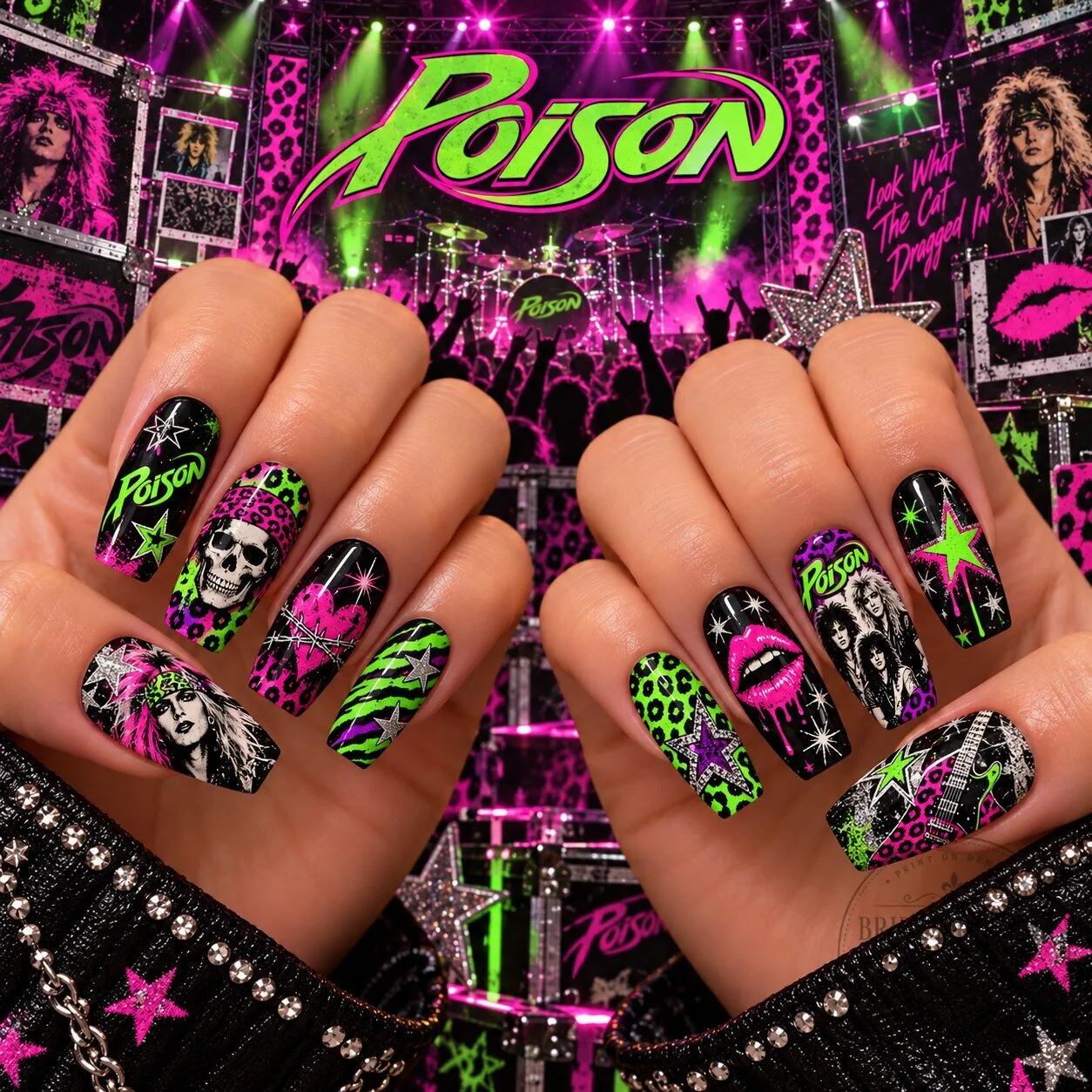 Poison Band Neon Glam Rock Music Fan Art Press-On Nails Set