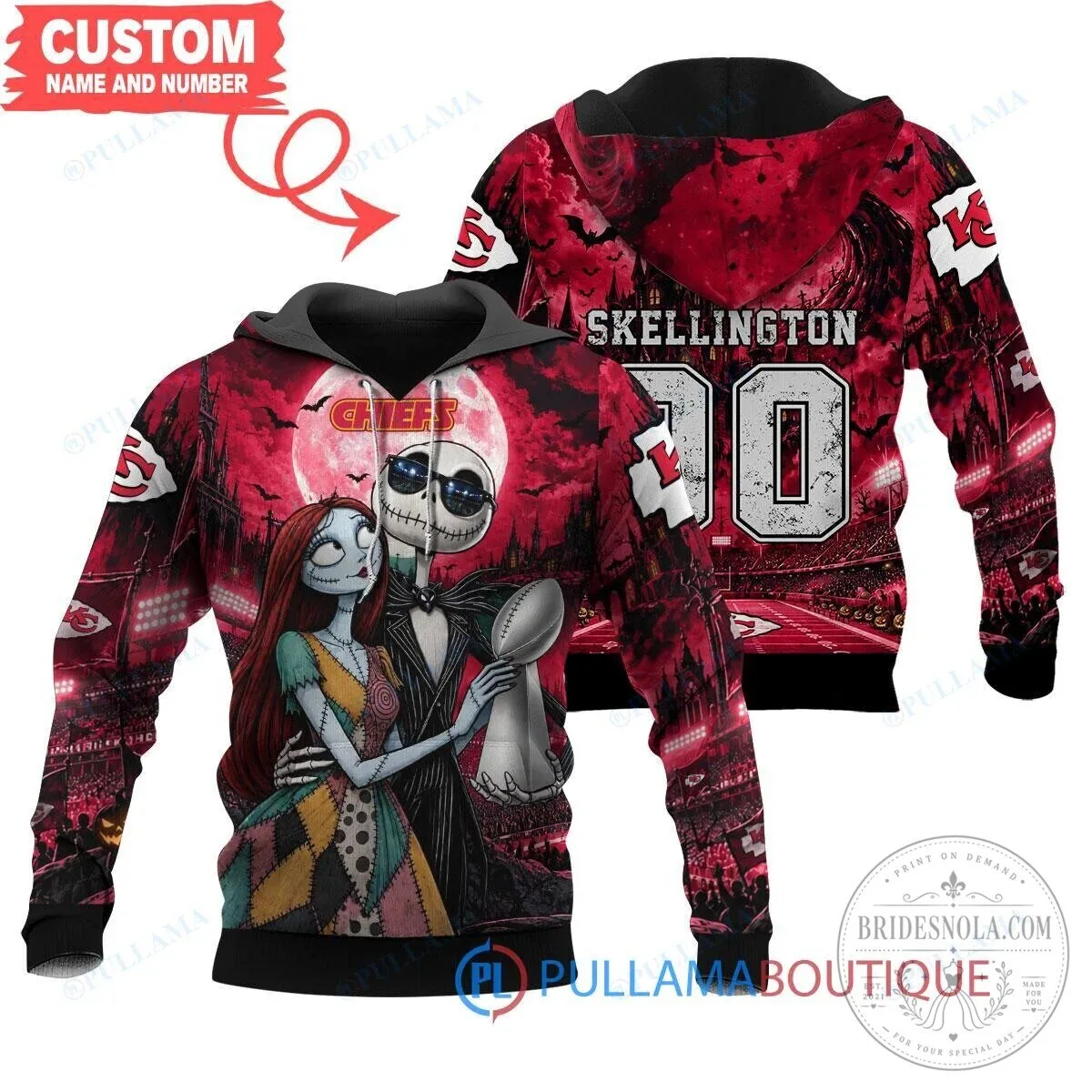 Kansas City Chiefs Jack Skellington Sally Moonlit Nightmare Before Christmas Hoodie