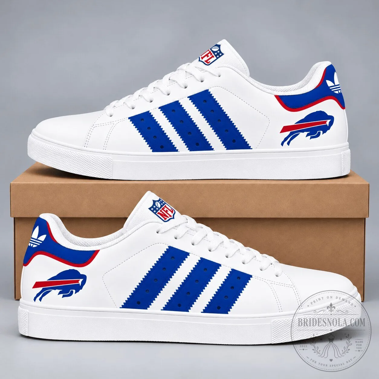 Buffalo Bills NFL Football Team White and Blue Striped Sneakers