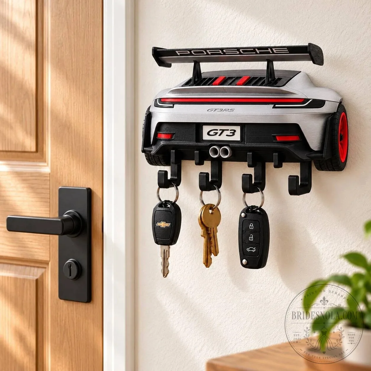 Porsche GT3 RS Sports Car Wall Mounted Key Holder with 4 Hooks
