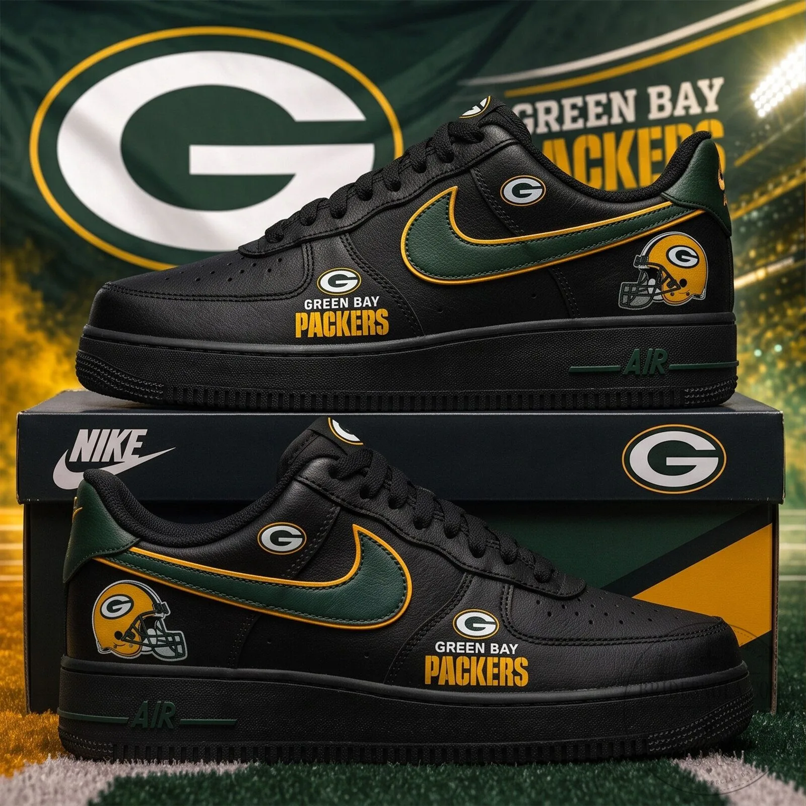Green Bay Packers NFL Blackout Game Day Custom Design Shoes