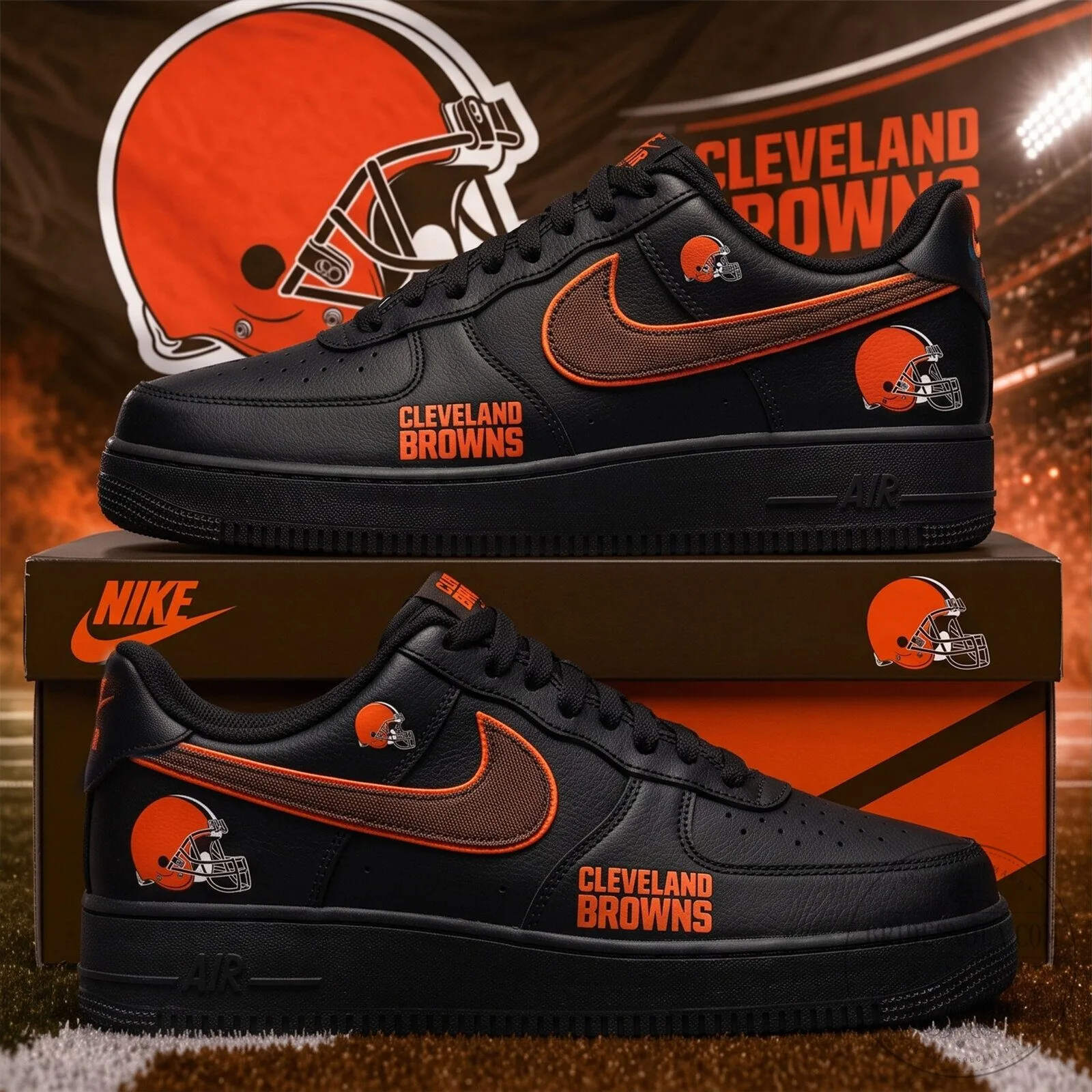 Cleveland Browns NFL Football Team Blackout Custom Sneakers Shoes