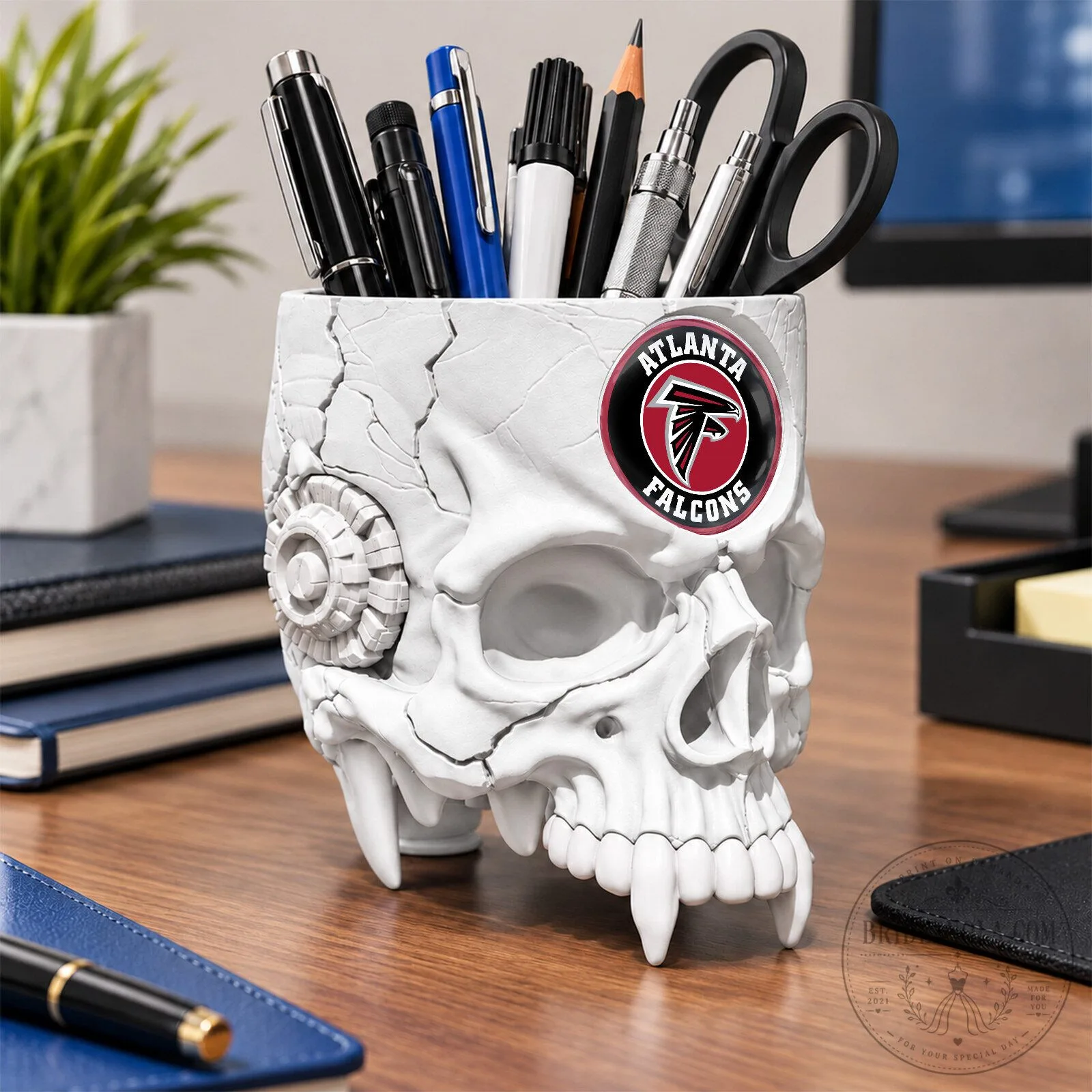 Atlanta Falcons NFL Football Team Skull Pen Holder Desk Organizer