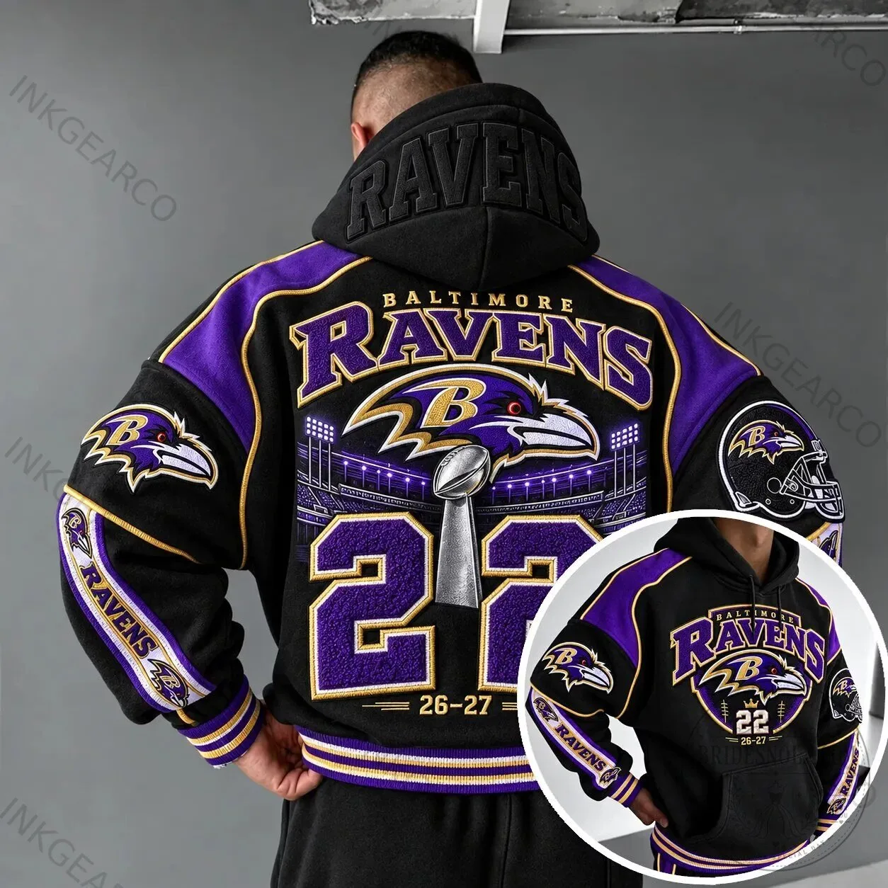 Baltimore Ravens Super Bowl Champions Football Team Varsity Jacket Hoodie