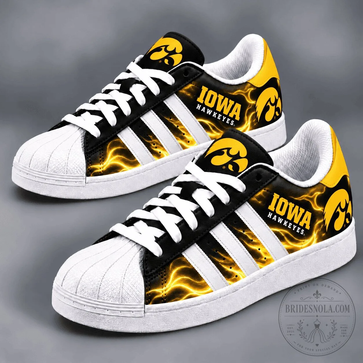 Iowa Hawkeyes NCAA Gold Lightning Custom Design Sneakers Shoes