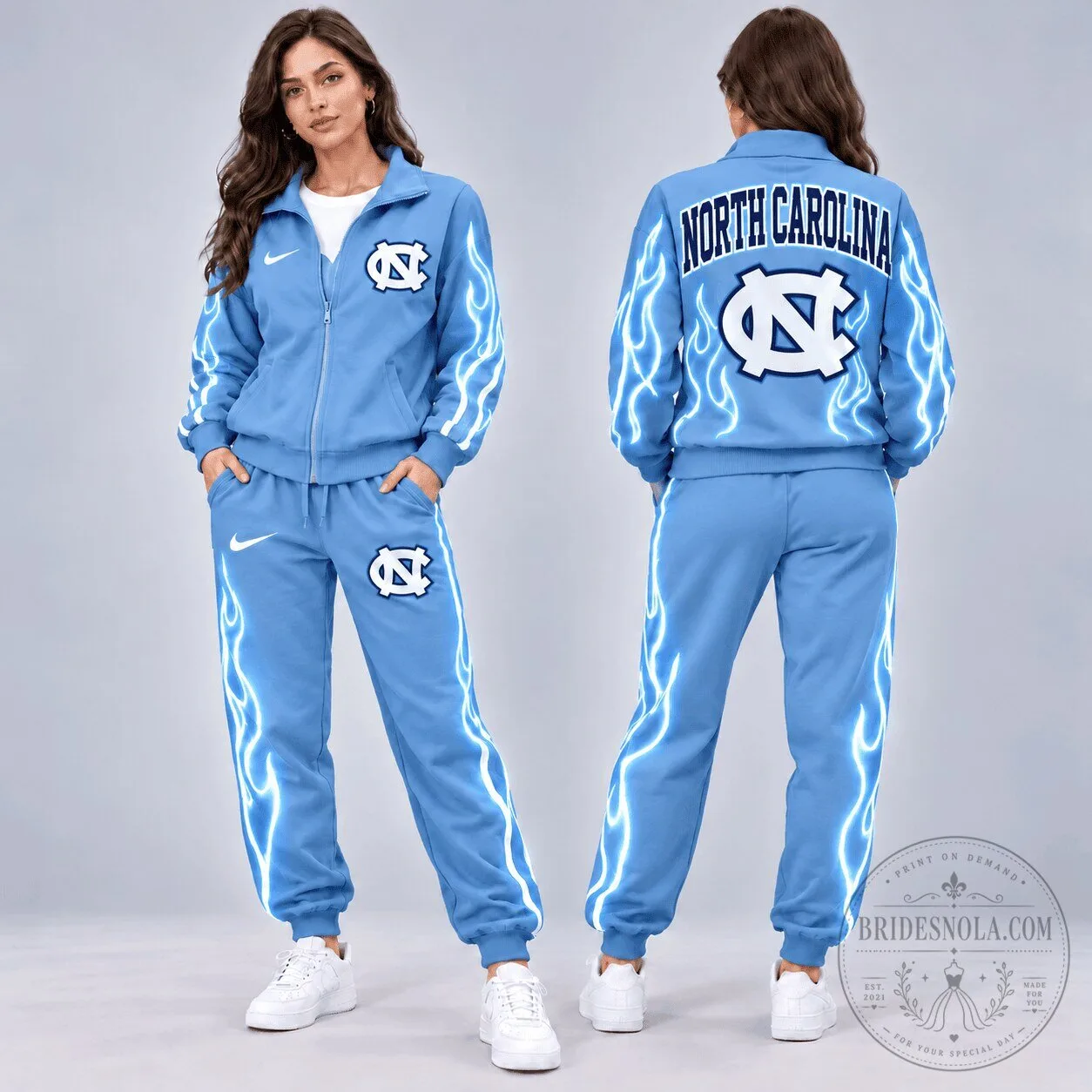 North Carolina Tar Heels Neon Inferno Tracksuit Set with Flames and Logo