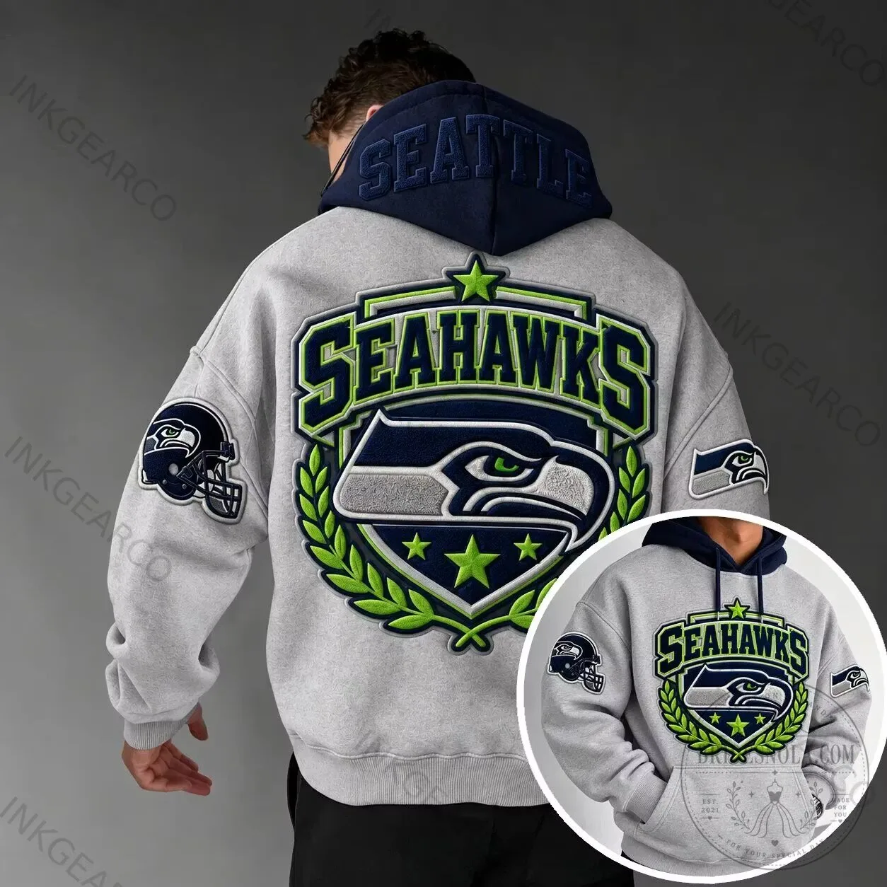 Seattle Seahawks NFL Football Team Gray Hoodie with Embroidered Logo