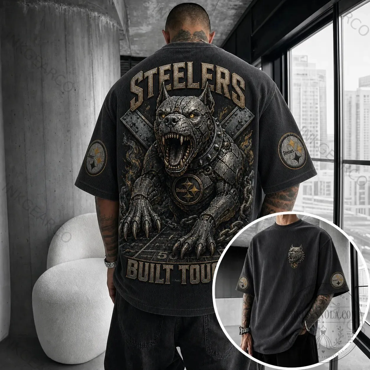 Pittsburgh Steelers Pitbull Built Tough Corduroy Oversized T-Shirt