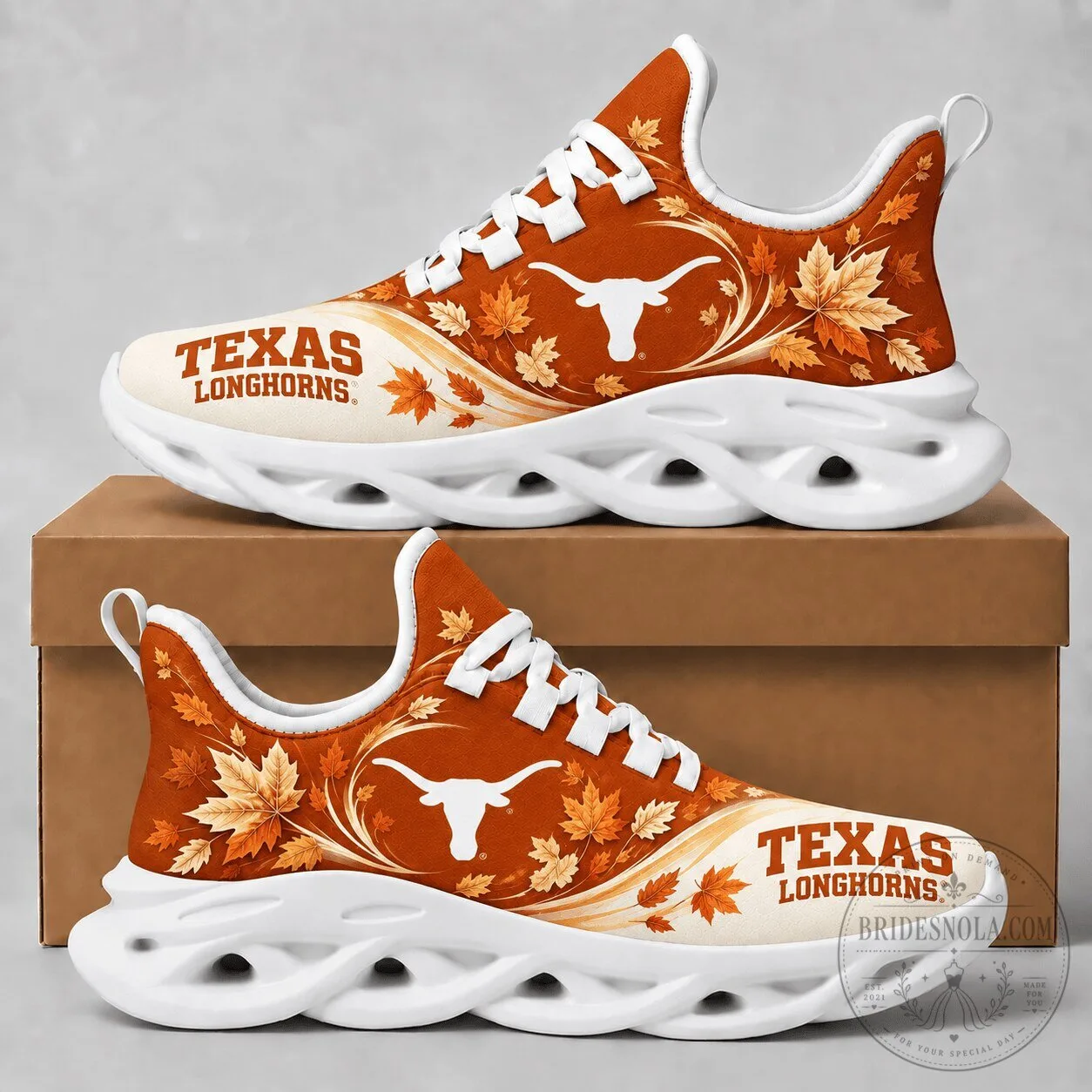 Texas Longhorns Fall Maple Leaves Chunky Sneakers Shoes