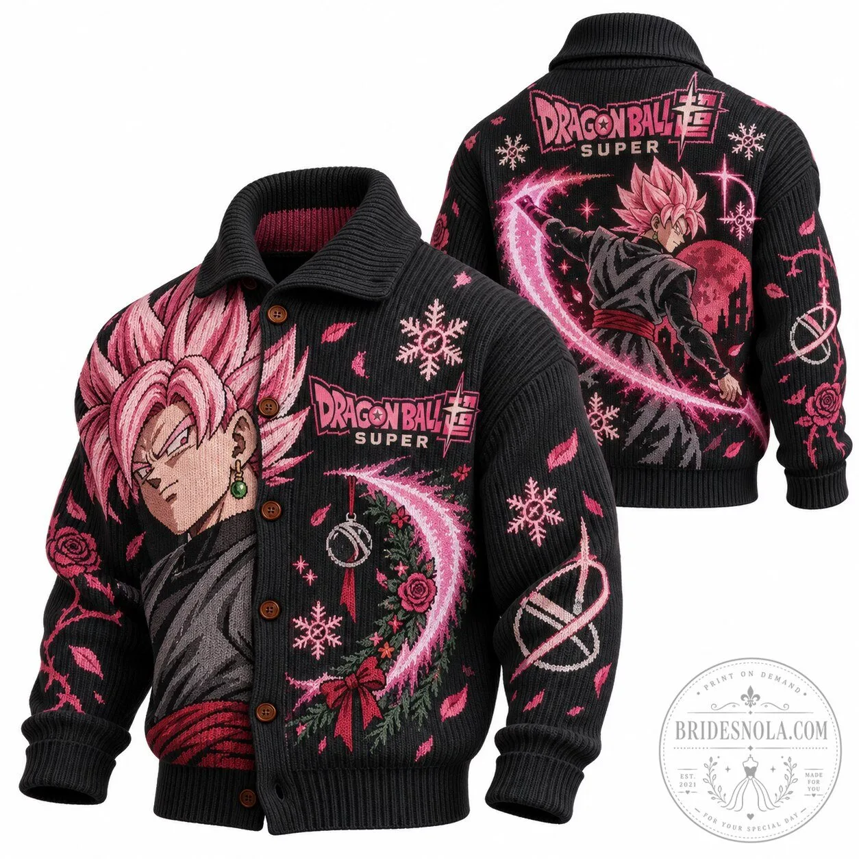 Dragon Ball Super Goku Black Rose Ugly Christmas Sweater Cardigan