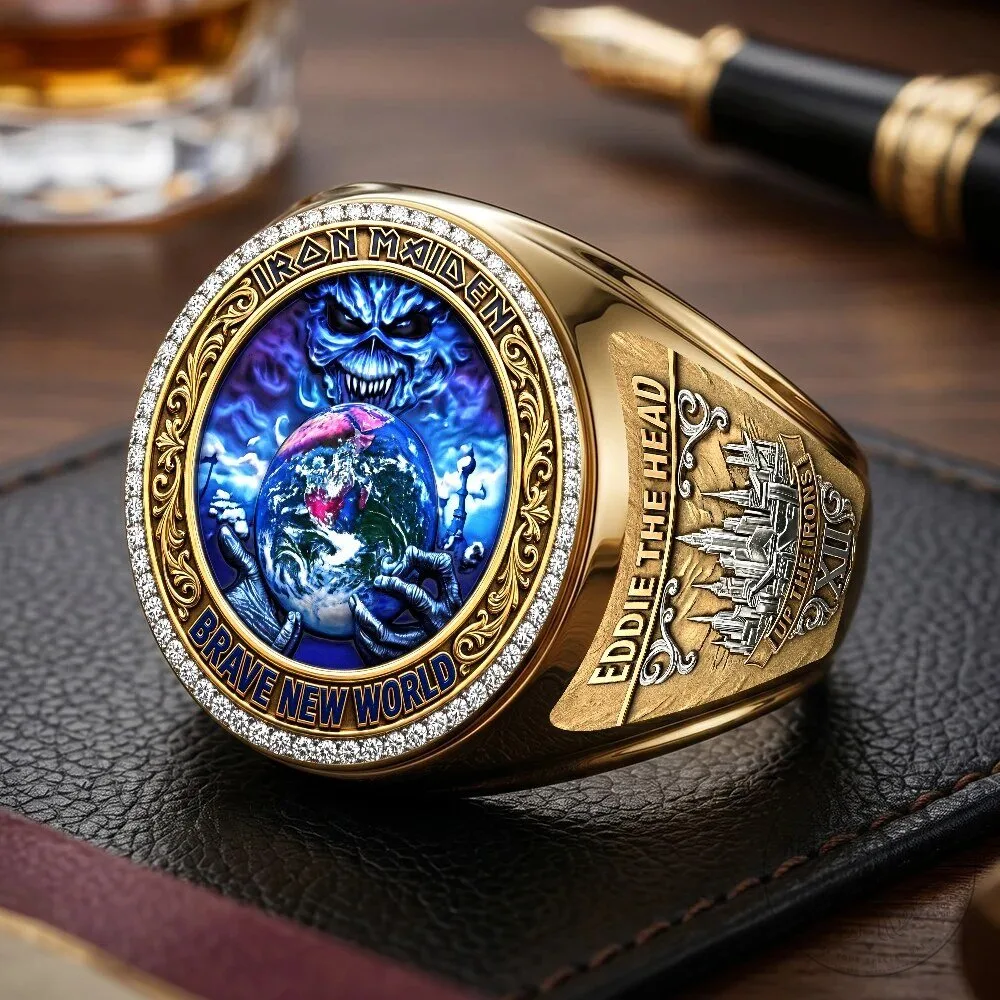 Iron Maiden Brave New World Eddie The Head Gold Plated Ring