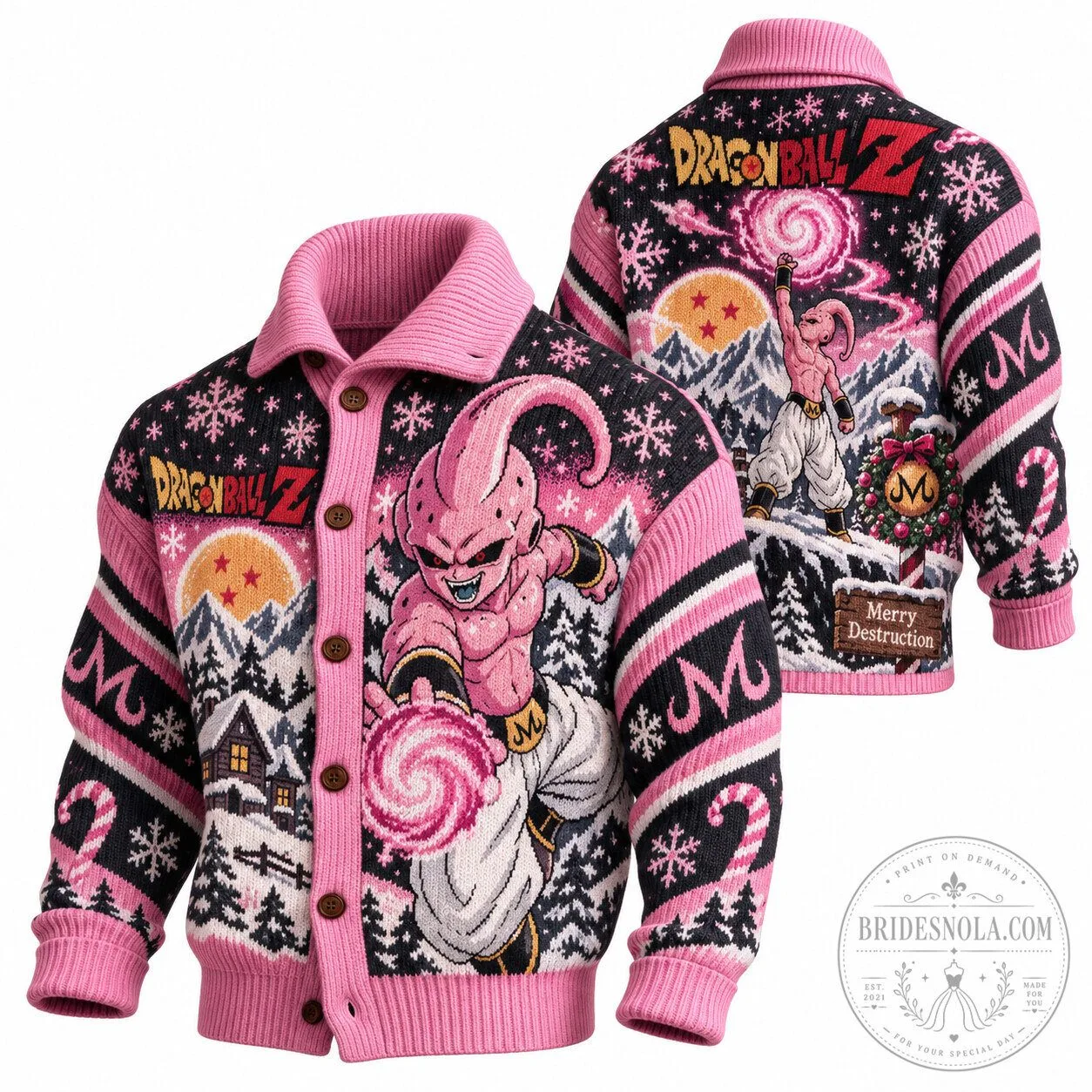 Majin Buu Ugly Sweater Cardigan for Christmas from Dragon Ball Z Holiday Collection