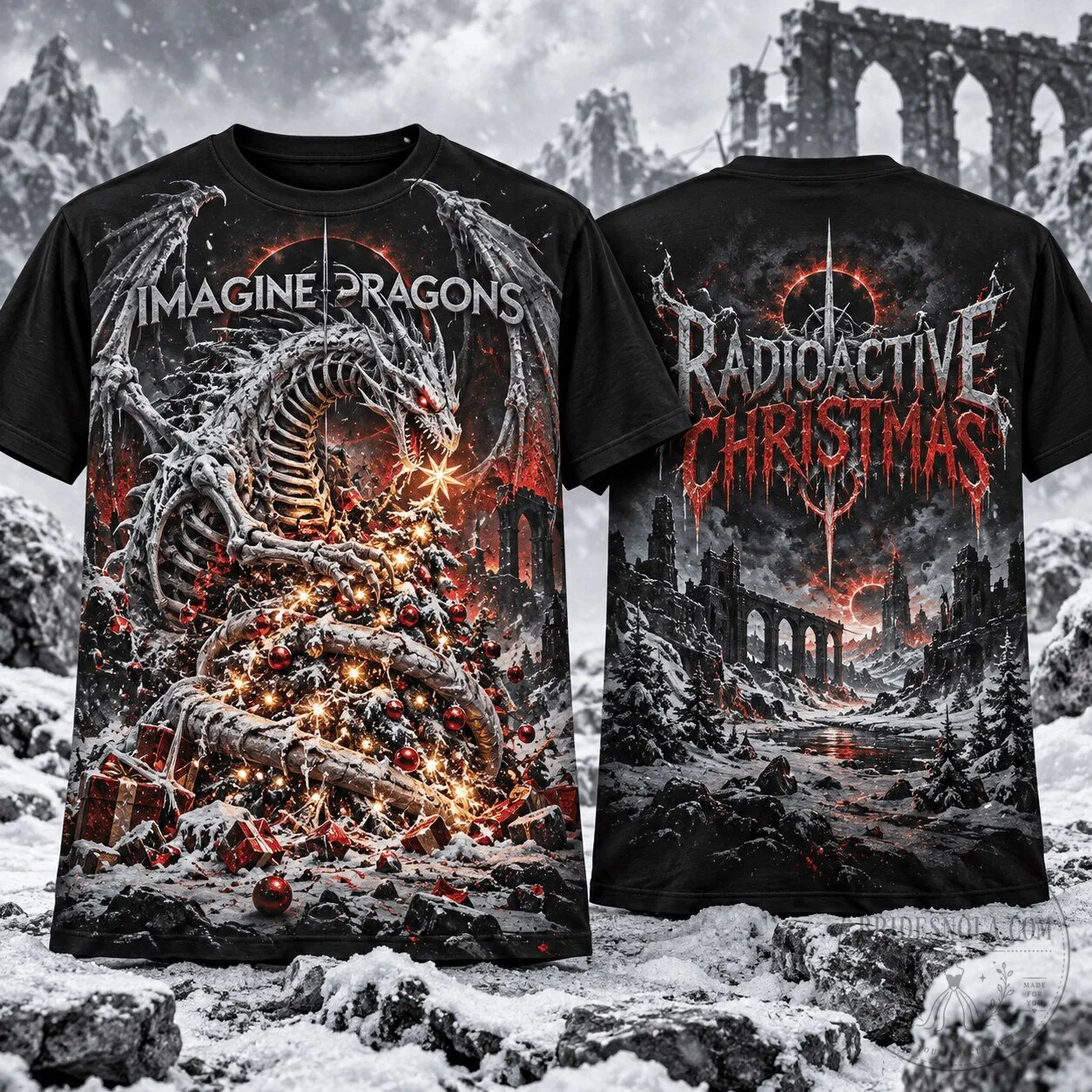Imagine Dragons Radioactive Christmas Dragon Skeleton Band Music T-Shirt