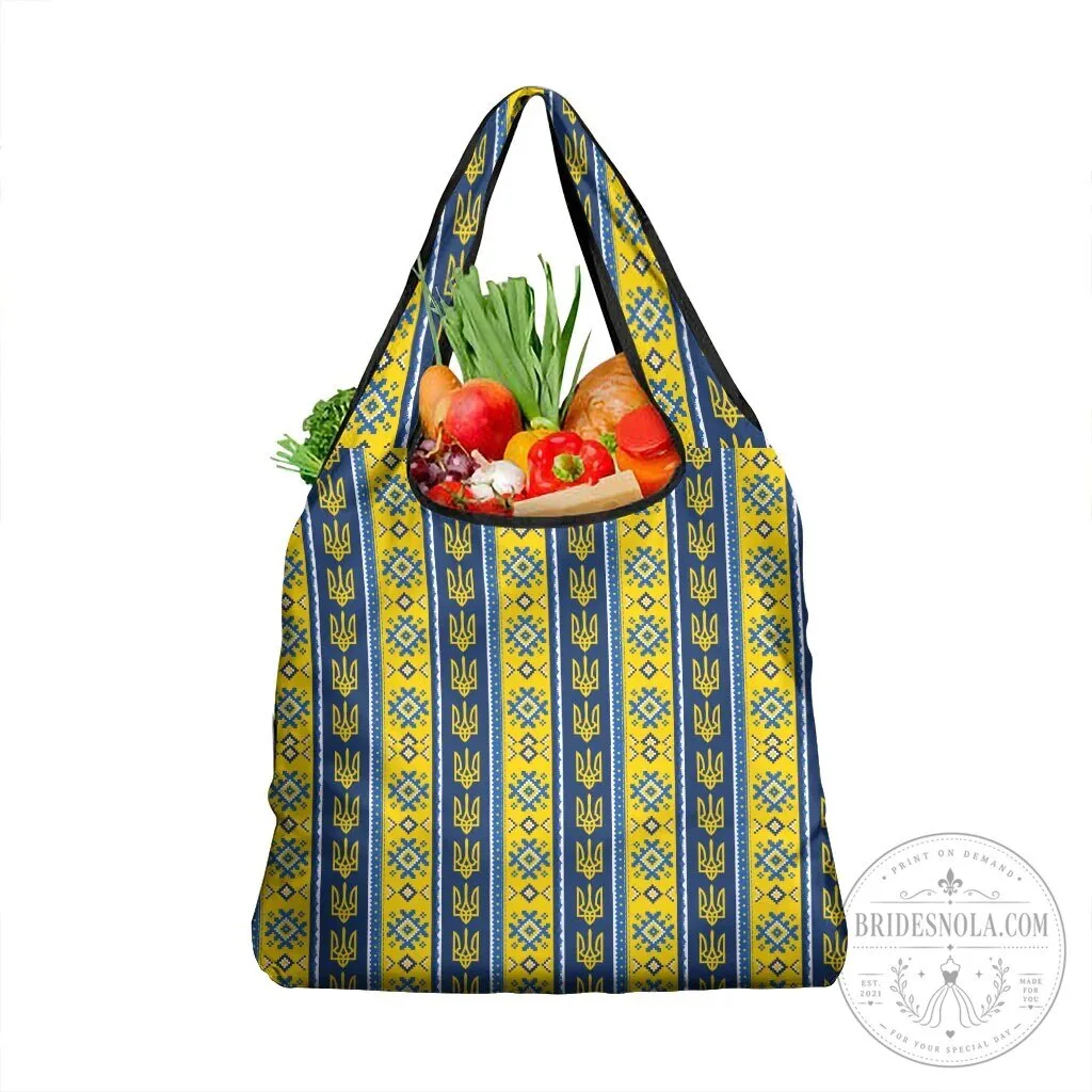 Ukrainian Trident Pattern Reusable Shopping Bag with Christmas Ornament Design 9 Ukrainian Trident Pattern Reusable Shopping Bag with Christmas Ornament Design