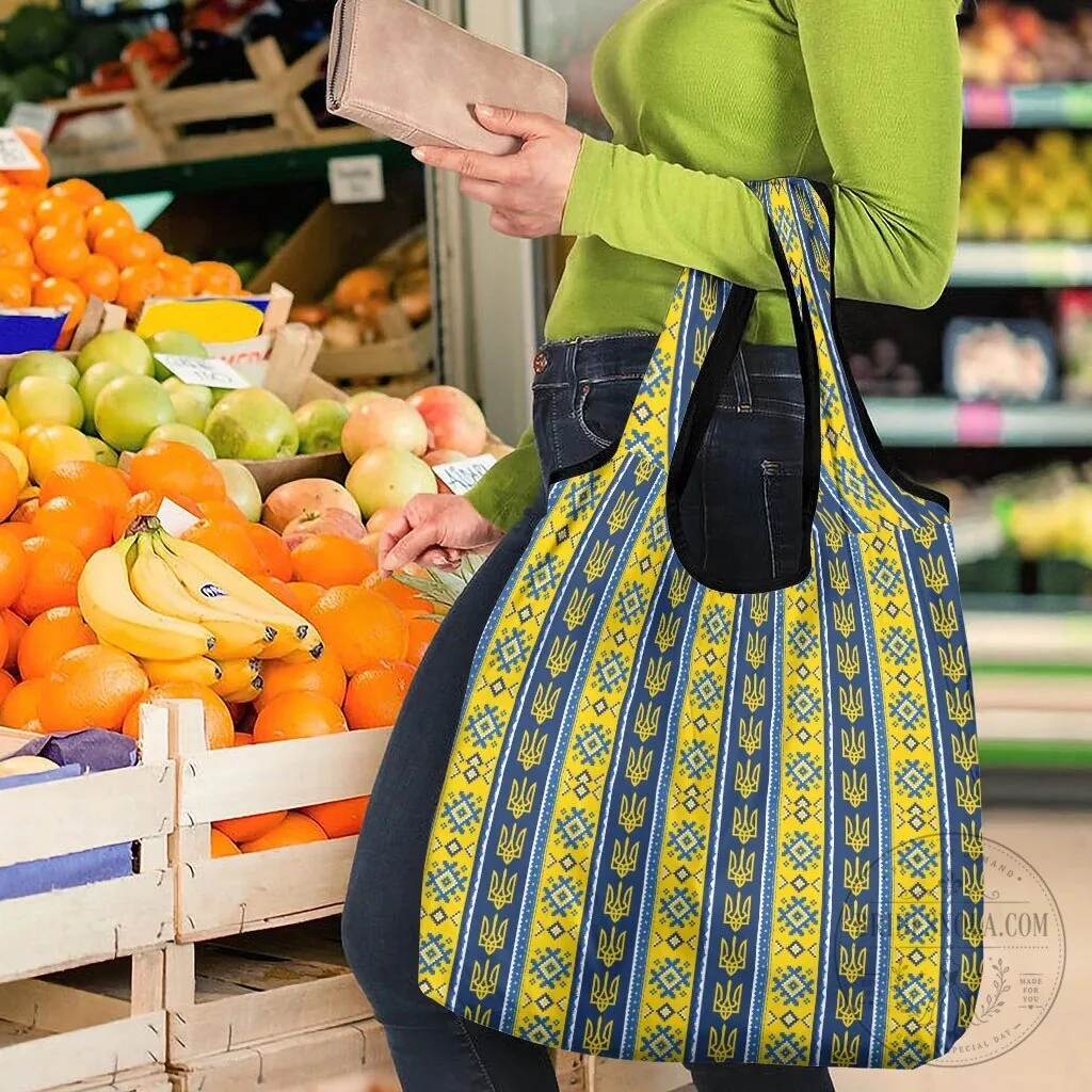 Ukrainian Trident Pattern Reusable Shopping Bag with Christmas Ornament Design 12 Ukrainian Trident Pattern Reusable Shopping Bag with Christmas Ornament Design