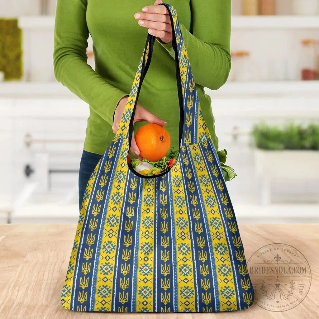 Ukrainian Trident Pattern Reusable Shopping Bag with Christmas Ornament Design 13 Ukrainian Trident Pattern Reusable Shopping Bag with Christmas Ornament Design