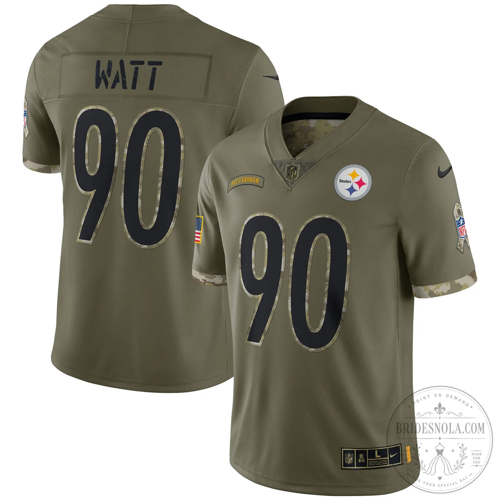 Pittsburgh Steelers TJ Watt Salute To Service Limited Edition Olive Football Jersey 1 Pittsburgh Steelers TJ Watt Salute To Service Limited Edition Olive Football Jersey