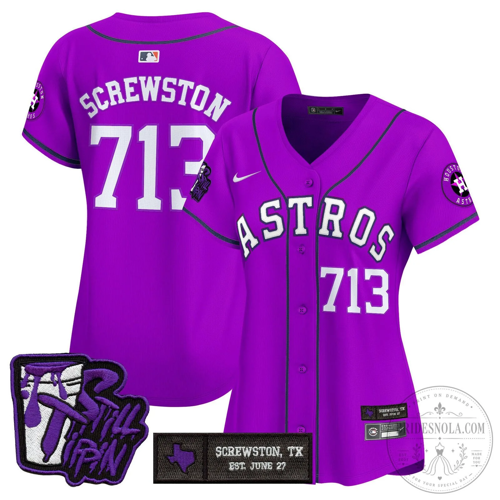 Women's Houston Astros DJ Screw Still Tippin Purple Baseball Jersey 3 Women's Houston Astros DJ Screw Still Tippin Purple Baseball Jersey