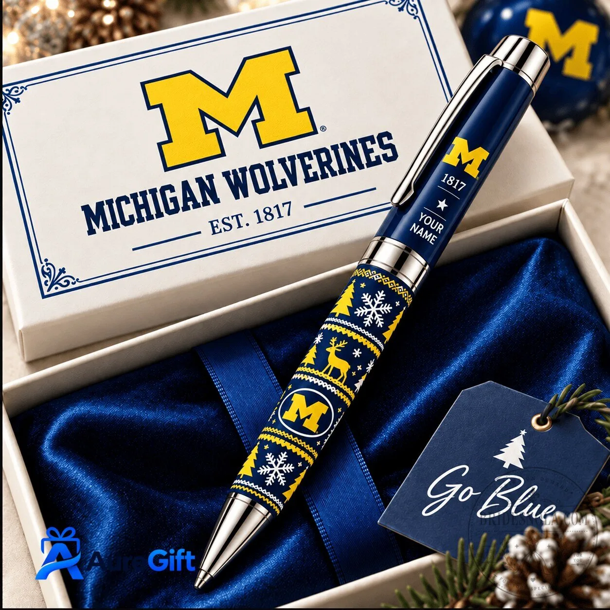 Michigan Wolverines Christmas Ugly Sweater Pattern Personalized Ballpoint Pen