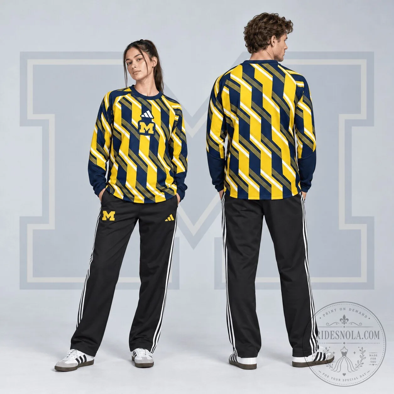 Michigan Wolverines NCAA Diagonal Stripe Long Sleeve Performance Shirt