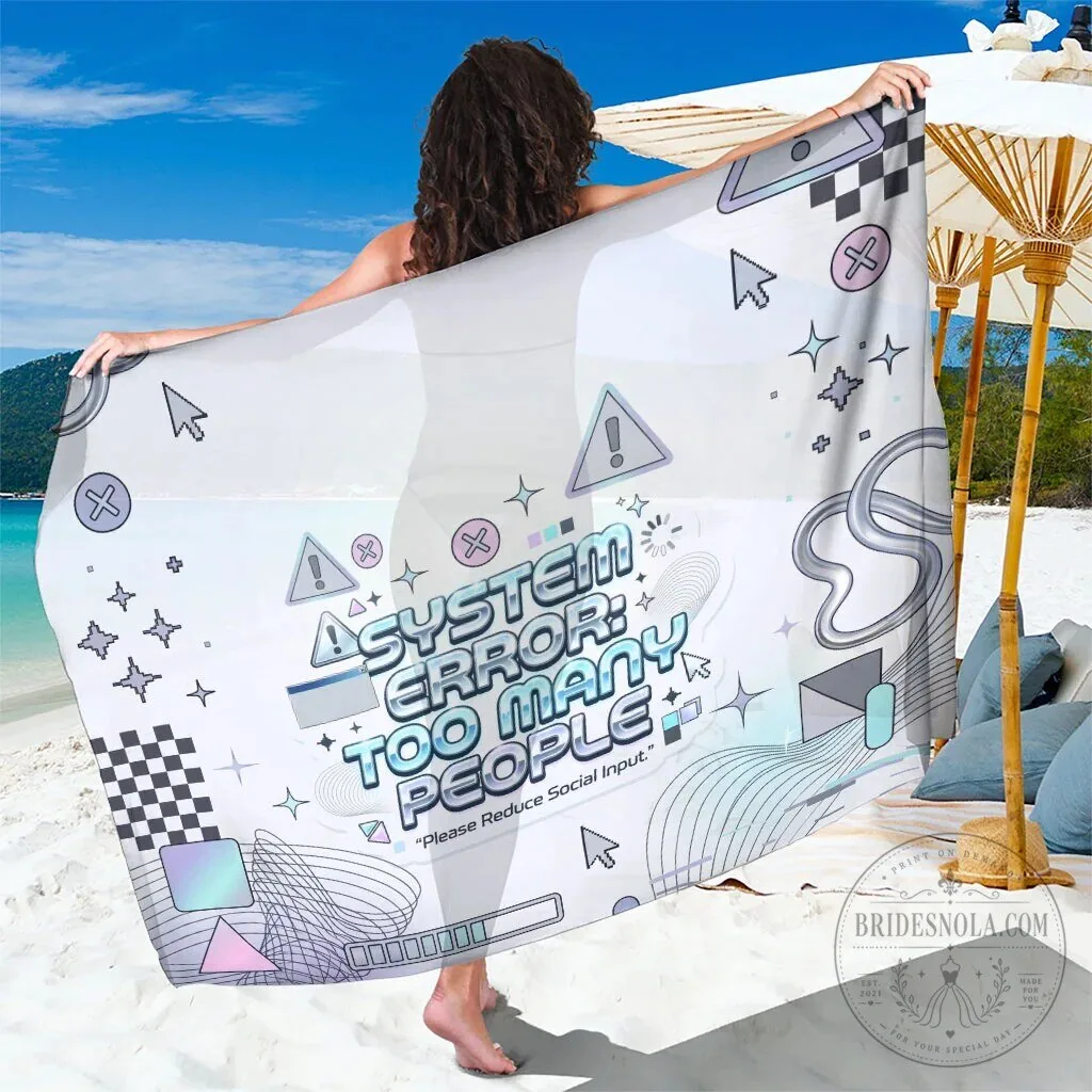System Error Too Many People Y2K Retro Tech Computer Interface Beach Towel
