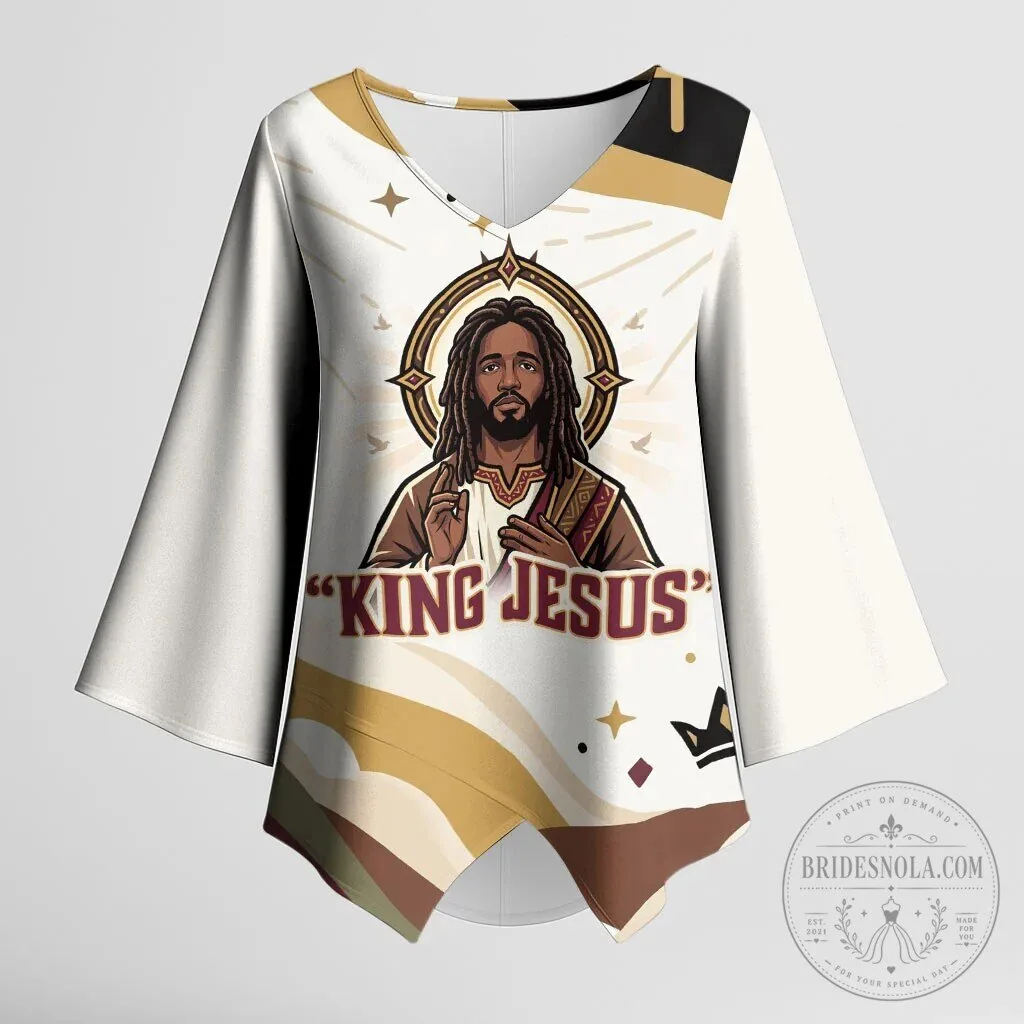 King Jesus African American Christ Kimono Sleeve Blouse Religious Christian Faith Top