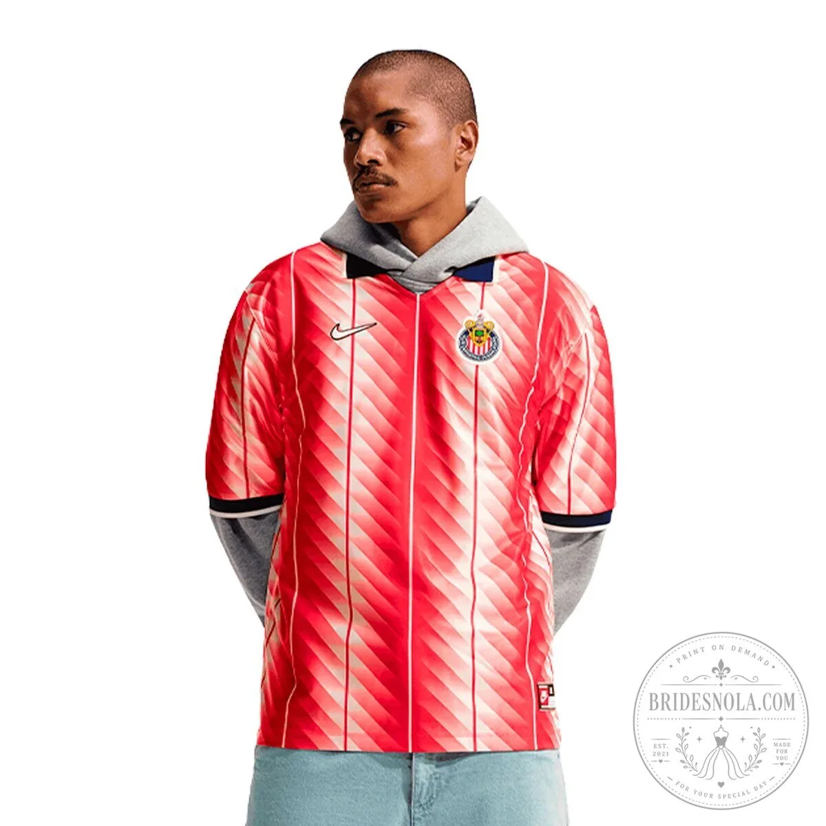 Club Deportivo Guadalajara Chivas Red and White Striped Soccer Jersey