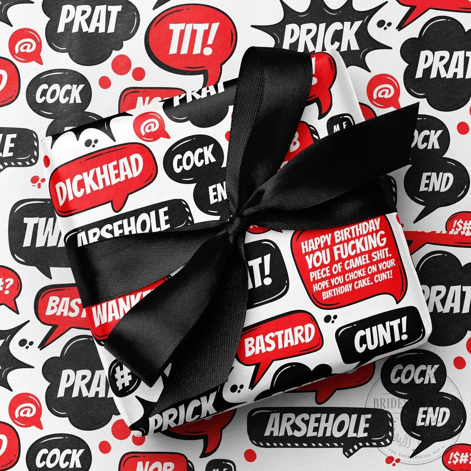 Funny Swear Word Insult Gag Gift Wrapping Paper for Birthday Presents
