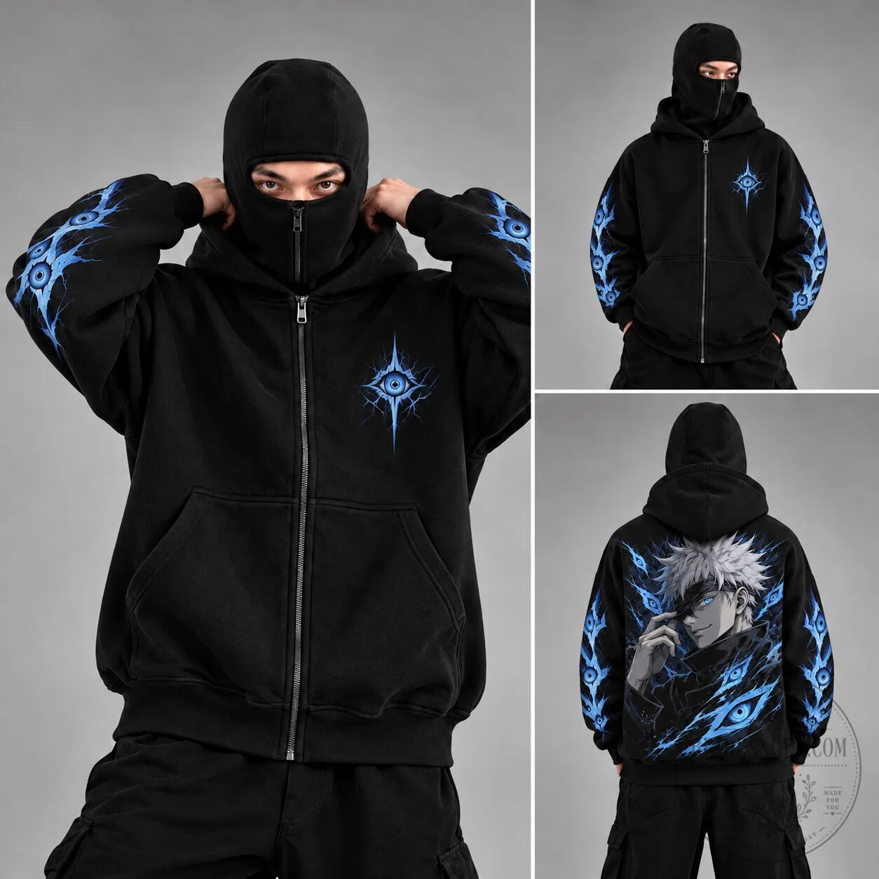 Jujutsu Kaisen Satoru Gojo Blue Eyes Anime Graphic Zip-Up Hoodie