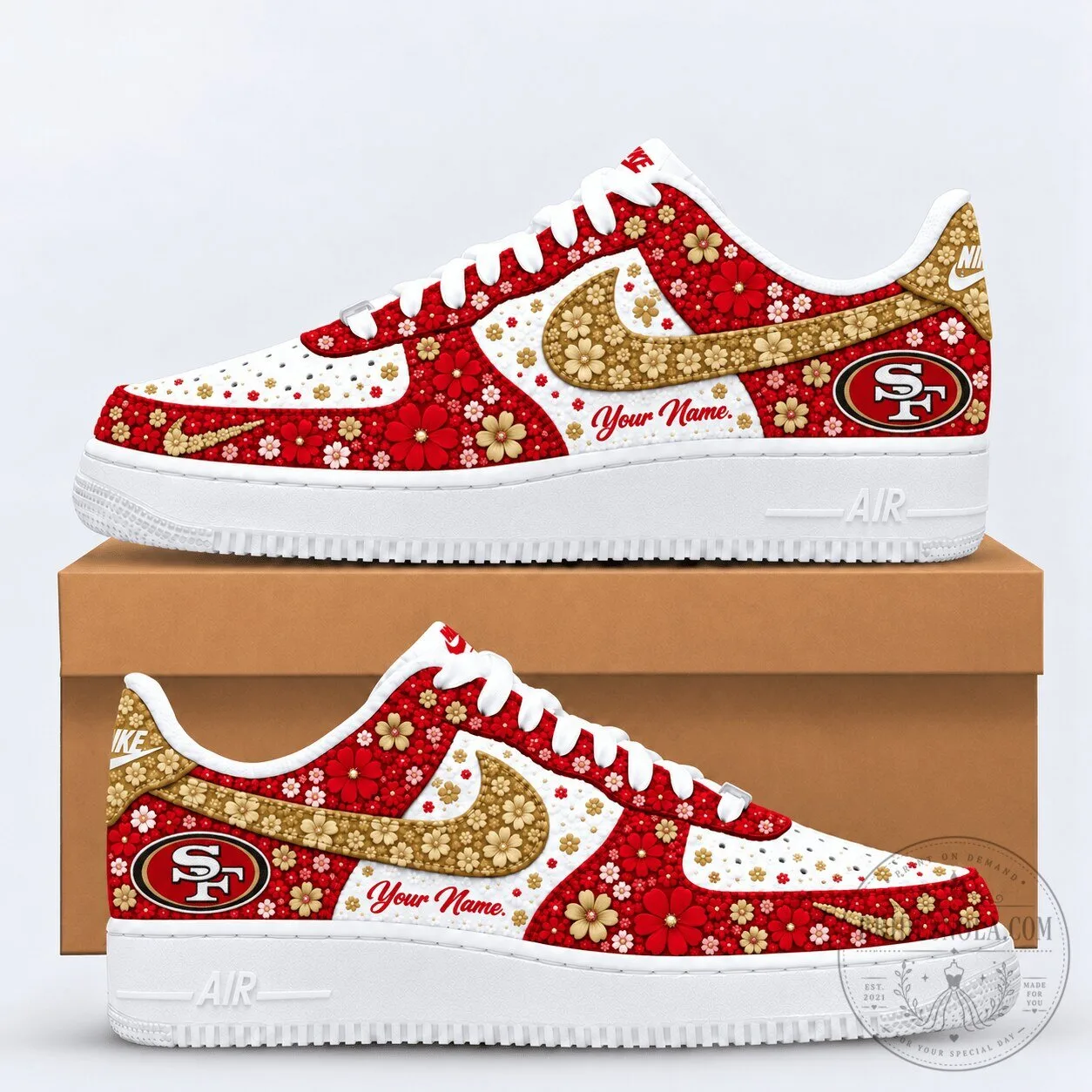 San Francisco 49ers Floral Heritage Custom Name Air Force 1 Shoes