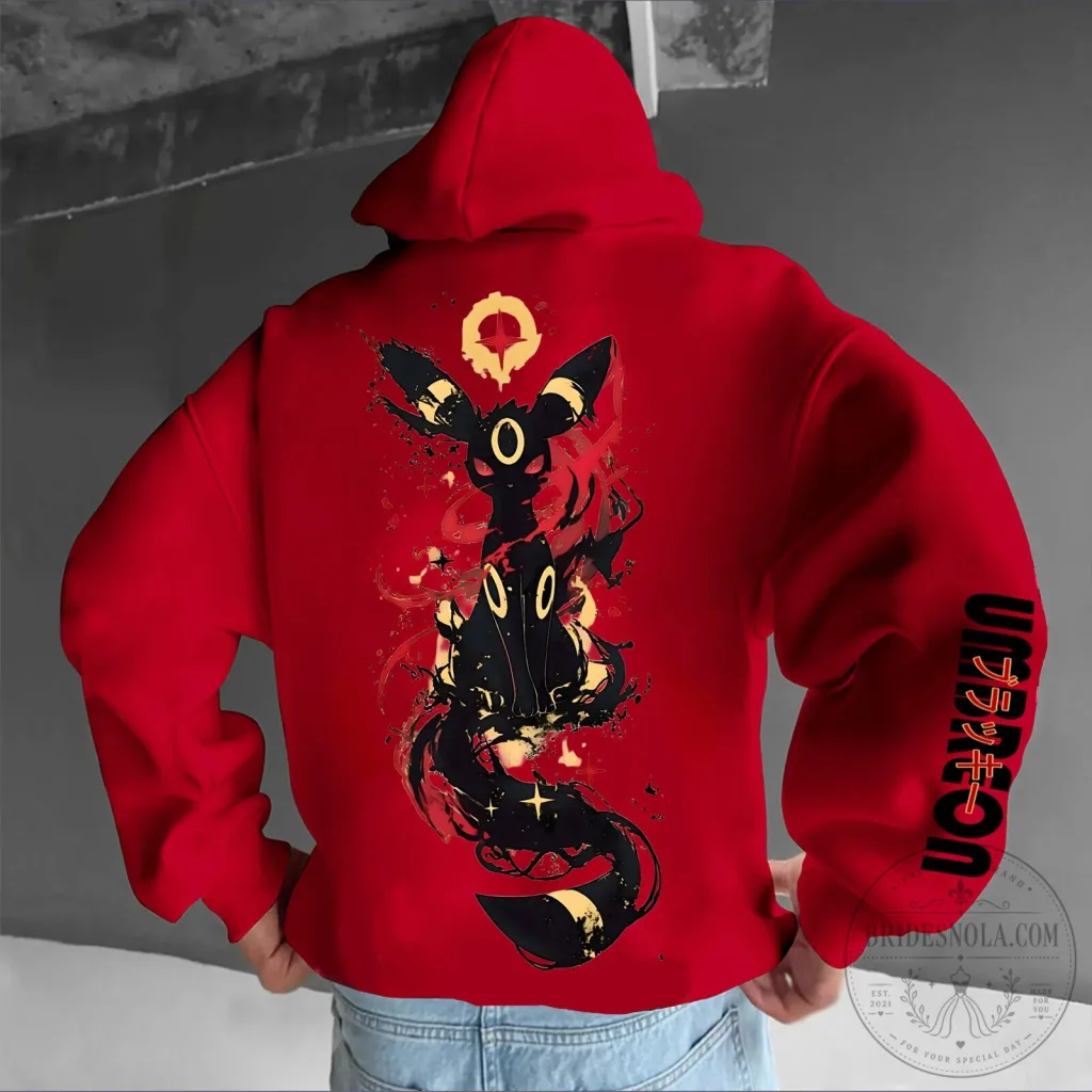 Umbreon and Espeon Pokémon Anime Graphic Red Unisex Hoodie Umbreon and Espeon Pokémon Anime Graphic Red Unisex Hoodie