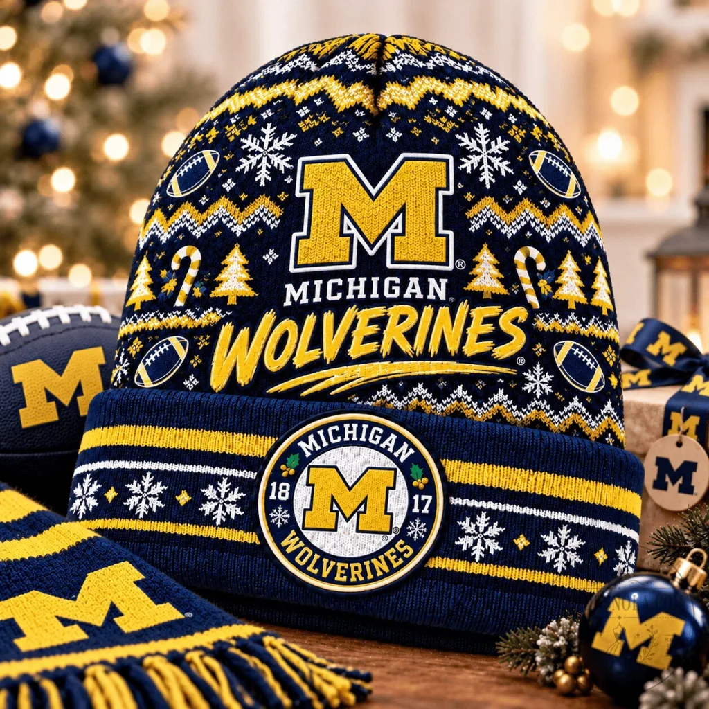 Michigan Wolverines Ugly Christmas Sweater Pattern Beanie Cap Hat Michigan Wolverines Ugly Christmas Sweater Pattern Beanie Cap Hat