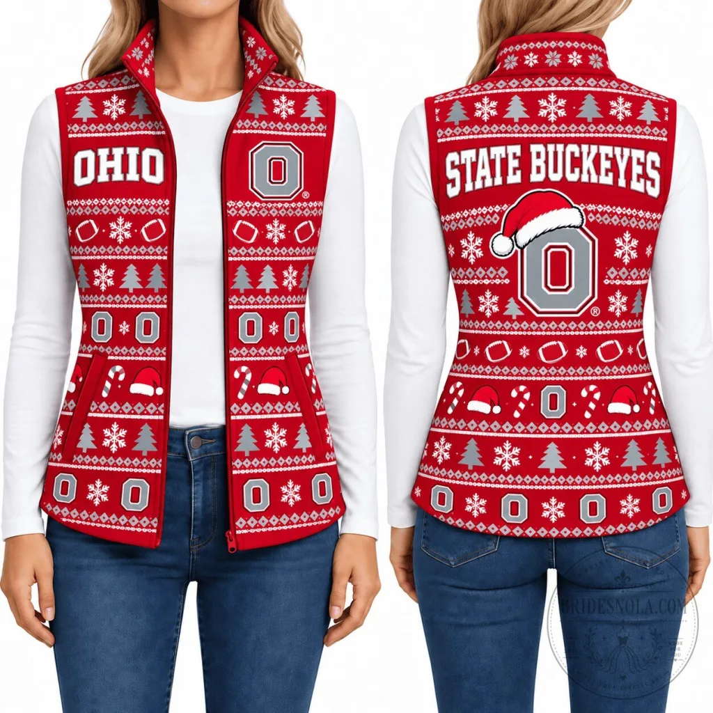 Ohio State Buckeyes Christmas Ugly Sweater Pattern Sleeveless Fleece Jacket Ohio State Buckeyes Christmas Ugly Sweater Pattern Sleeveless Fleece Jacket