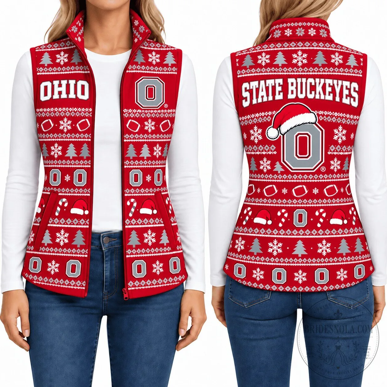 Ohio State Buckeyes Christmas Ugly Sweater Pattern Sleeveless Fleece Jacket