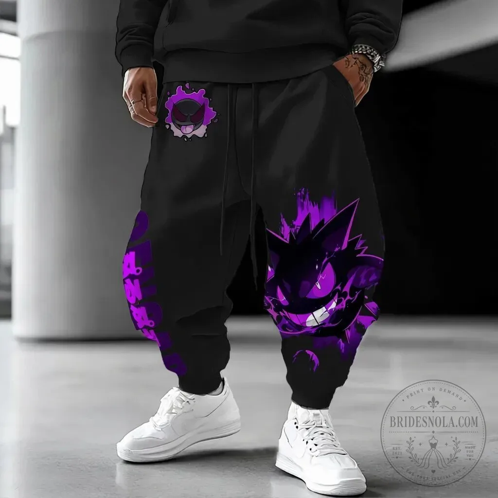 Pokemon Gengar Shadow Ghost Type Character Graphic Print Baggy Pants