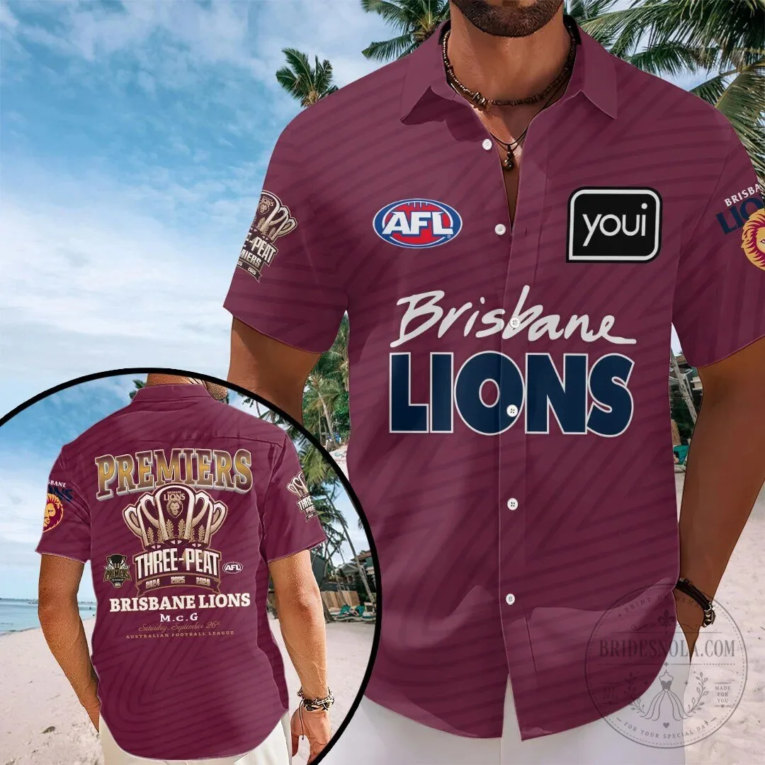 Brisbane Lions AFL Premiers Three-Peat Commemorative Hawaiian Shirt