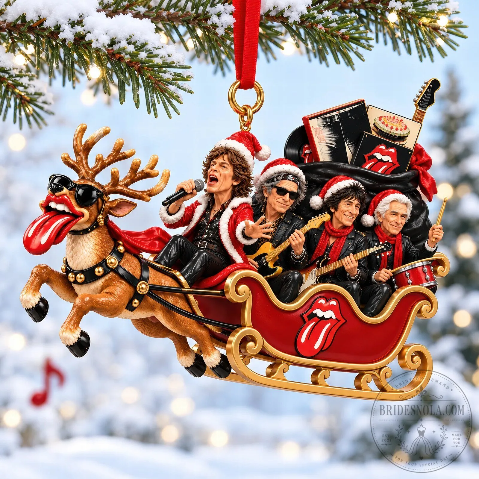 The Rolling Stones Christmas Sleigh Ride with Reindeer Holiday Ornament 8 The Rolling Stones Christmas Sleigh Ride with Reindeer Holiday Ornament