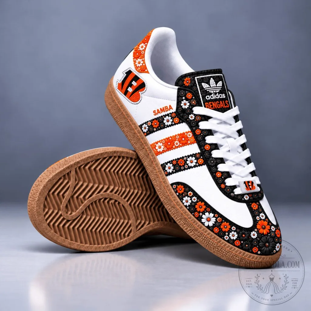 Cincinnati Bengals Floral Pattern Adidas Samba Team Fan Shoes Cincinnati Bengals Floral Pattern Adidas Samba Team Fan Shoes