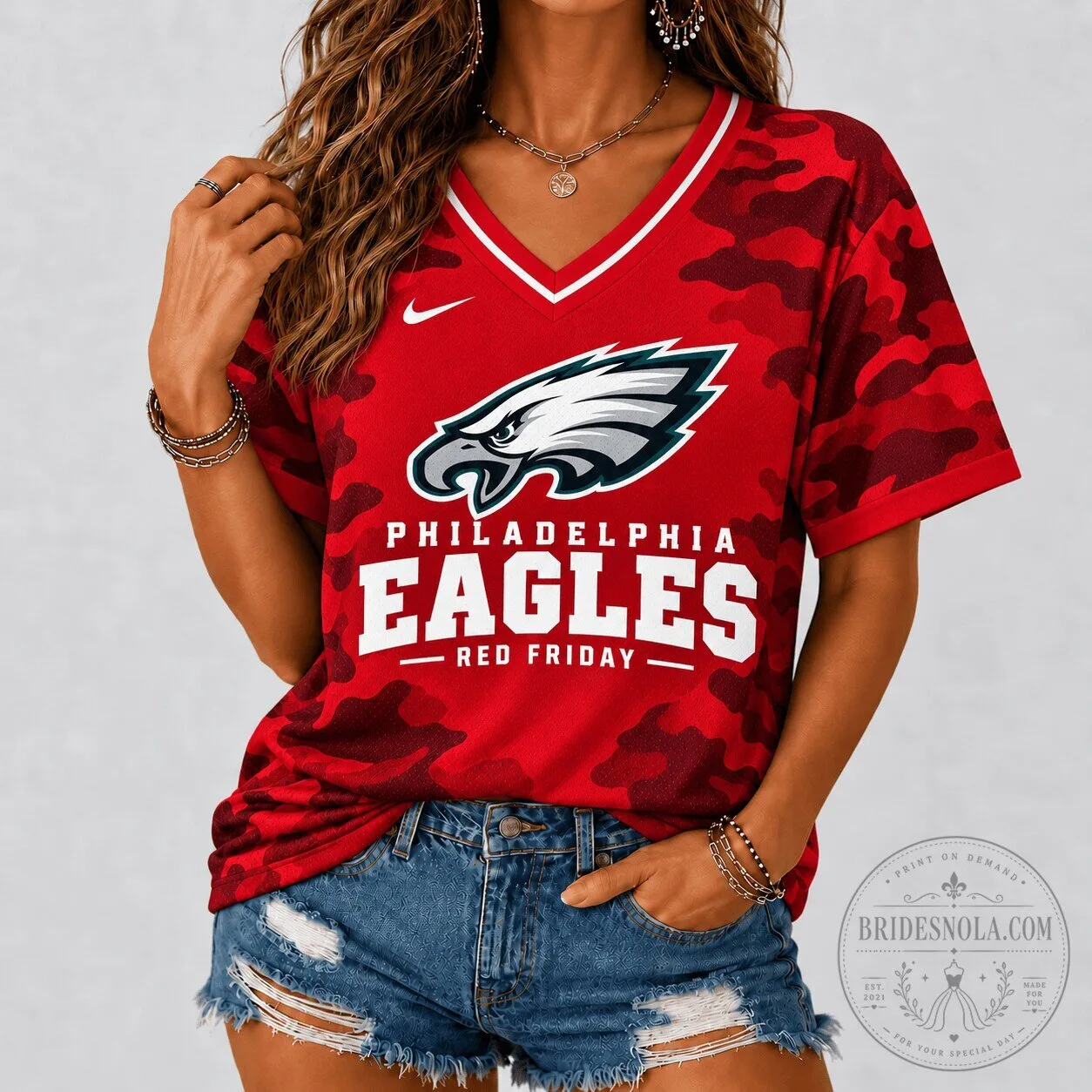 Philadelphia Eagles Red Friday Camouflage V-Neck Football Jersey