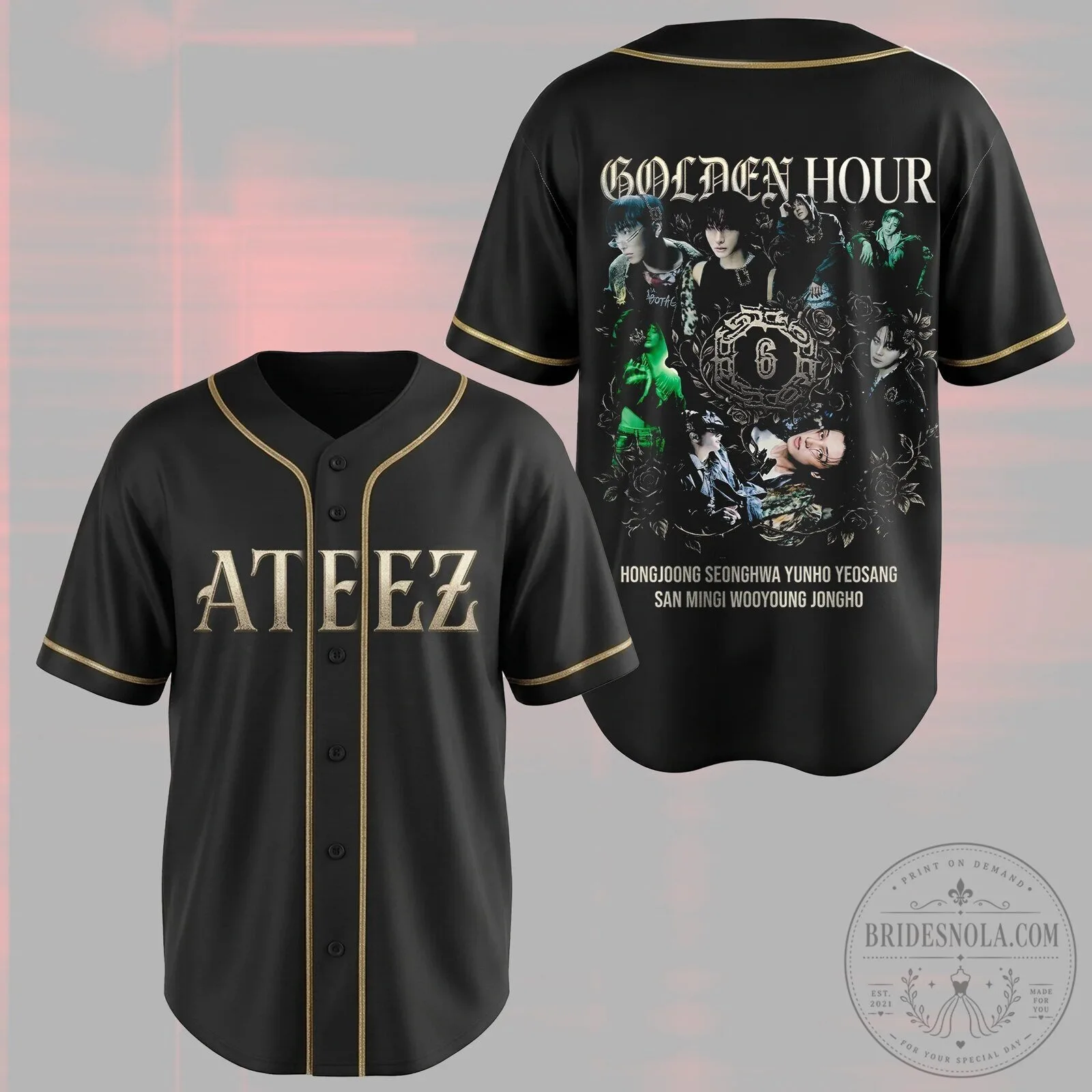 ATEEZ Golden Hour Part 6 Floral Gold Style Baseball Jersey for Atiny Fans 5 ATEEZ Golden Hour Part 6 Floral Gold Style Baseball Jersey for Atiny Fans