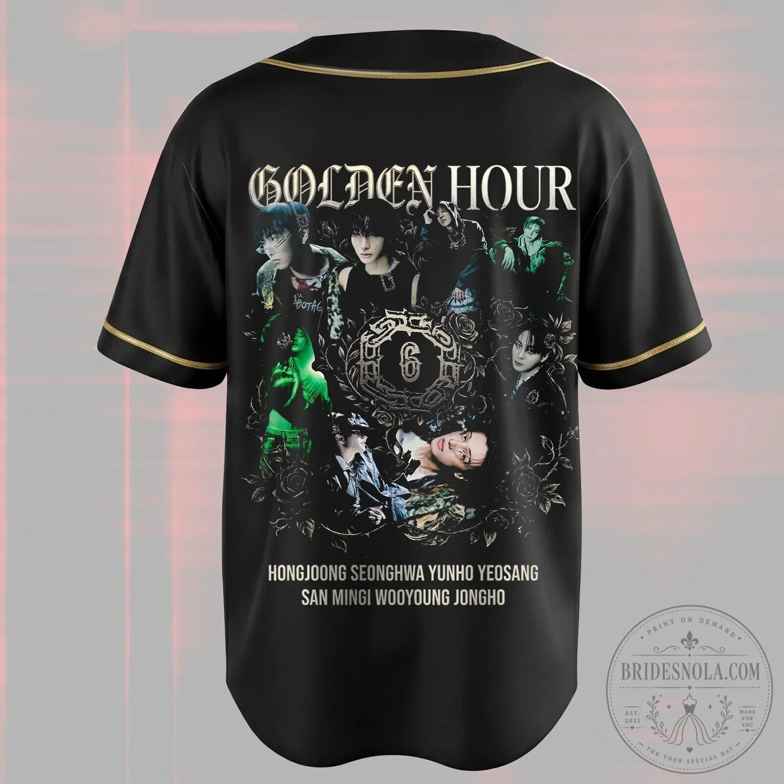 ATEEZ Golden Hour Part 6 Floral Gold Style Baseball Jersey for Atiny Fans 6 ATEEZ Golden Hour Part 6 Floral Gold Style Baseball Jersey for Atiny Fans