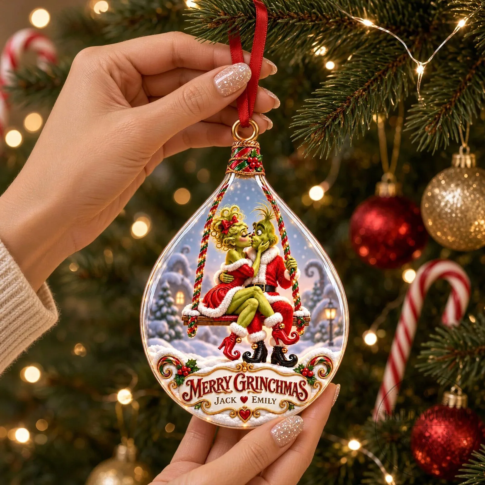 Grinch and Cindy Lou Who Merry Grinchmas Personalized Christmas Ornament