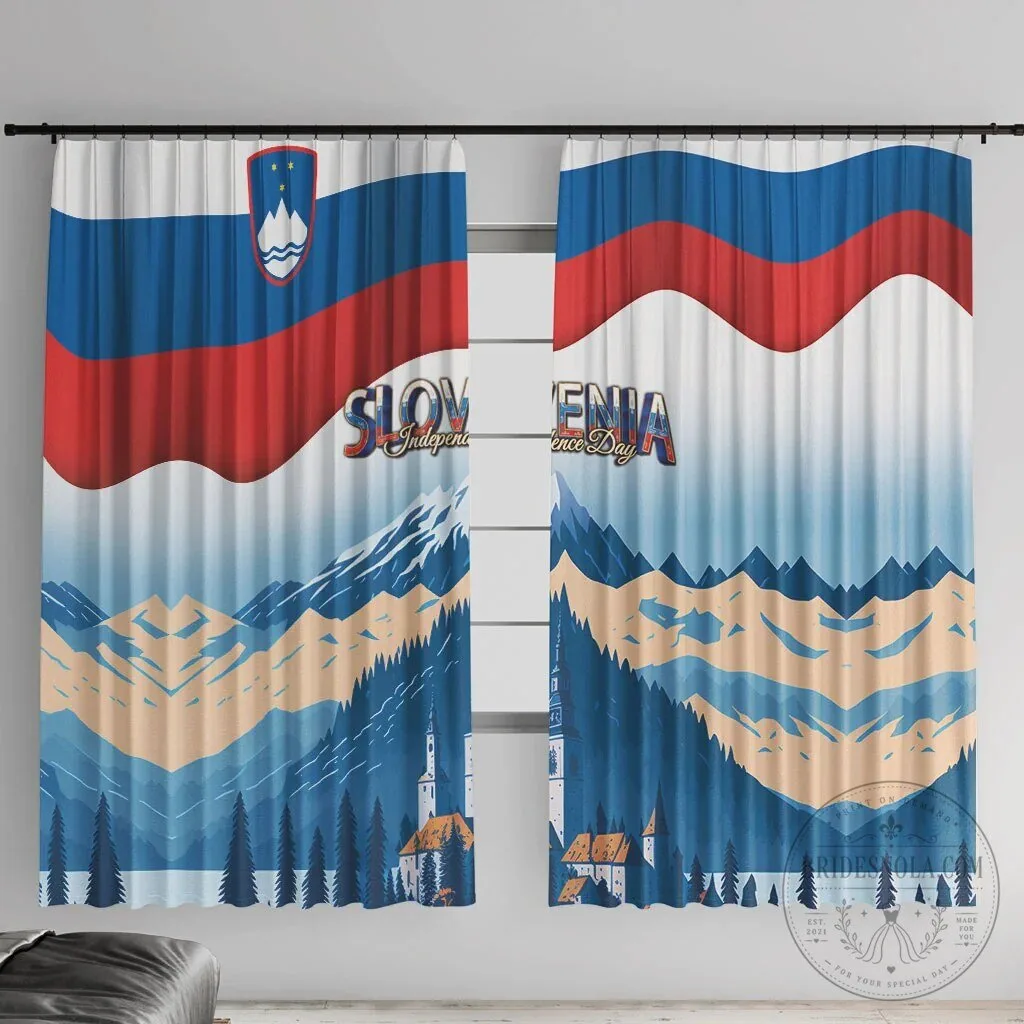 Slovenia Independence Day Lake Bled Julian Alps Landscape Window Curtain