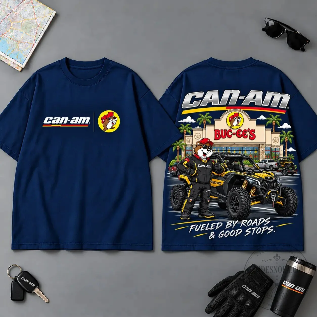 Can-Am Buc-ee's Fueled by Roads and Good Stops Motorcycle Adventure T-Shirt