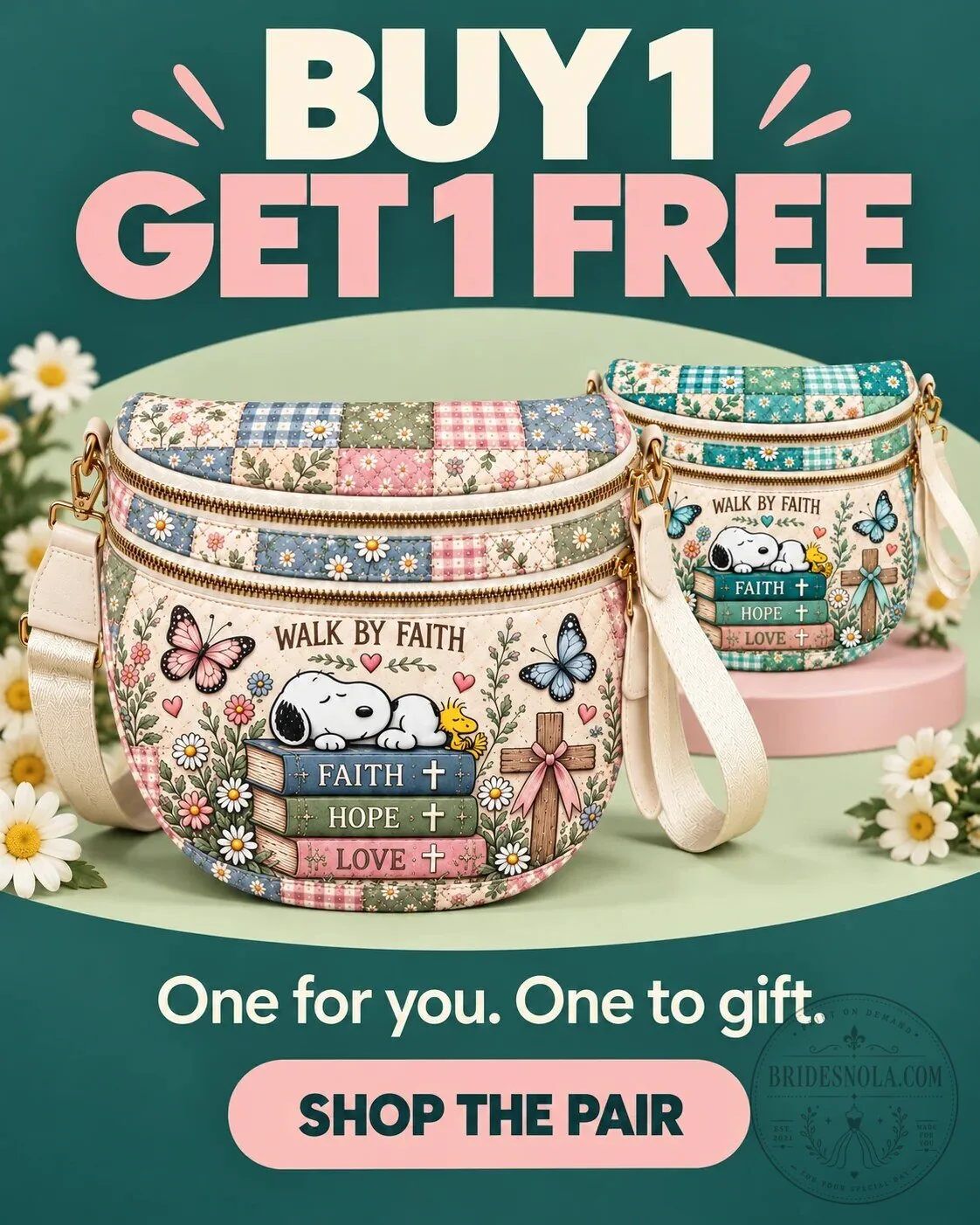 Snoopy Walk By Faith Crossbody Bag for Women, Quilted Pattern Shoulder Purse