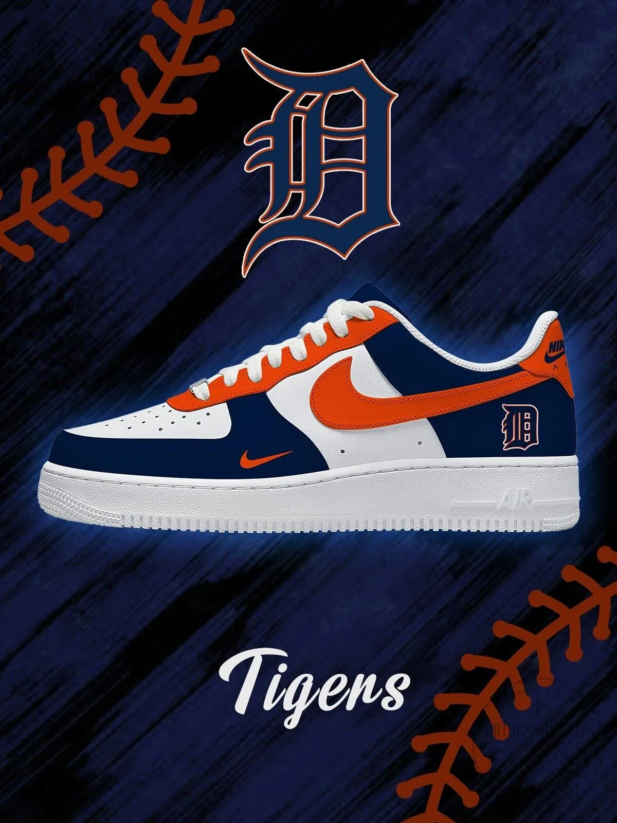 Detroit Tigers Baseball Team Custom Nike Air Force 1 Sneakers
